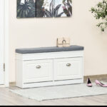 Shoe Storage Bench with Seat Cushion Cabinet Organizer with 2 Drawers White